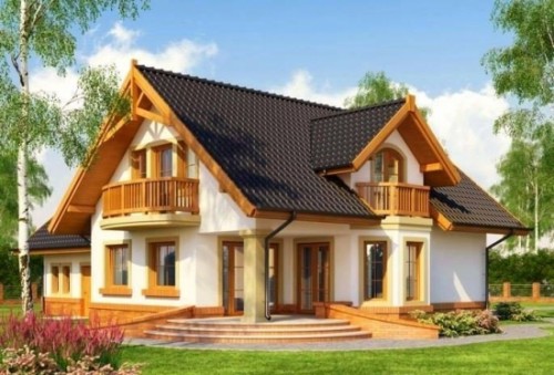 Casa frumoasa cu mansarda si elemente din lemn