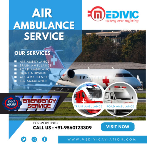 Medivic Aviation Air Ambulance Service in Ranchi provides safe and swift patient relocation service with essential cardiac tools, ventilator support, and other medical assistance in the flight to shift the patient with safe hands. We also render complete bedside-to-bedside patient shifting service with all needy medical tools to save the patient's life.

Website: https://bit.ly/2Hbdq9e